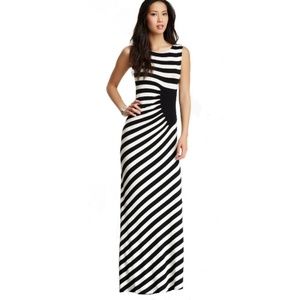 ECI Sleeveless Striped Ruched Panel Maxi Dress